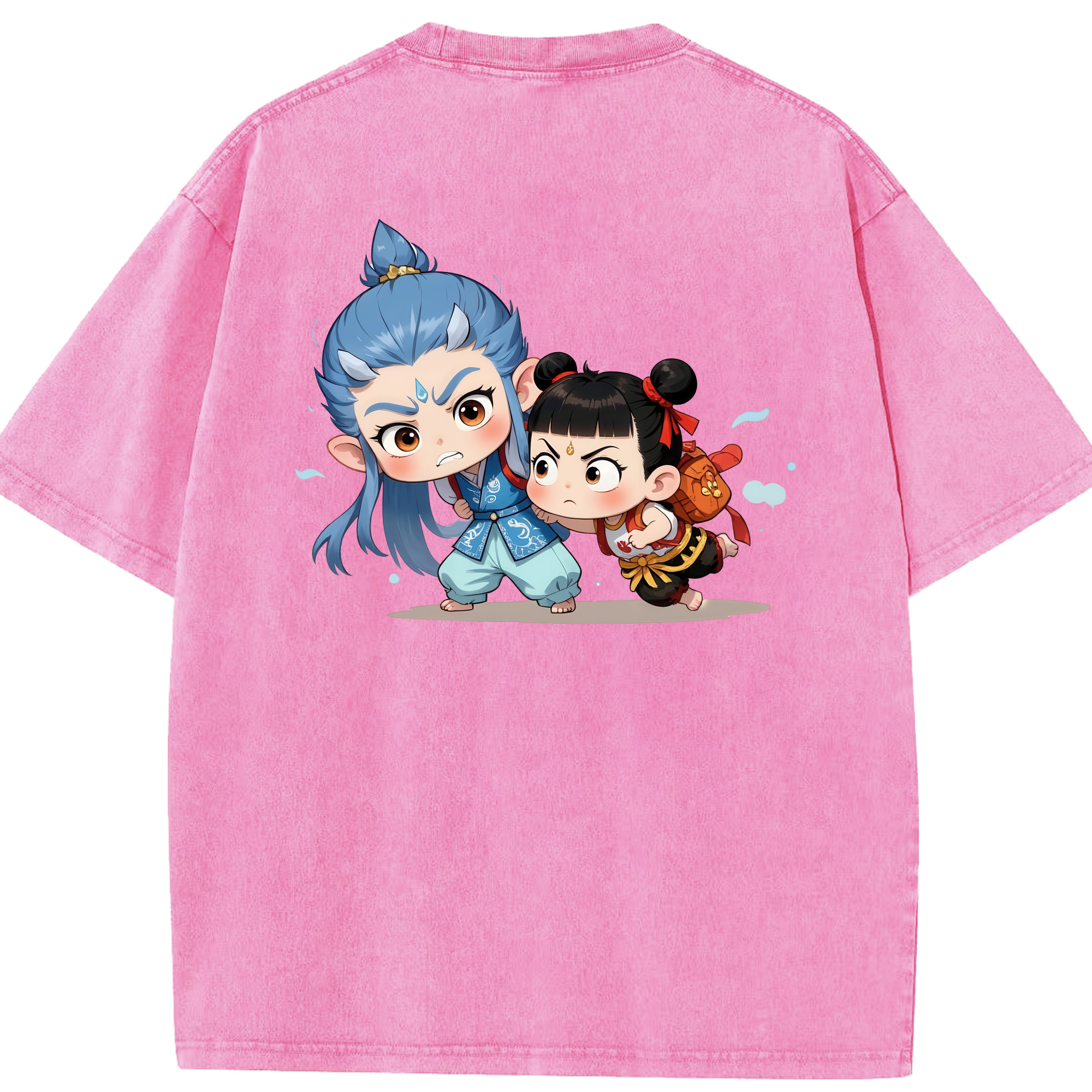 （画像用） Ne Zha 2 ナタ 魔童の大暴れ 綿100% ヴィンテージ風 半袖Tシャツ（背面プリント）